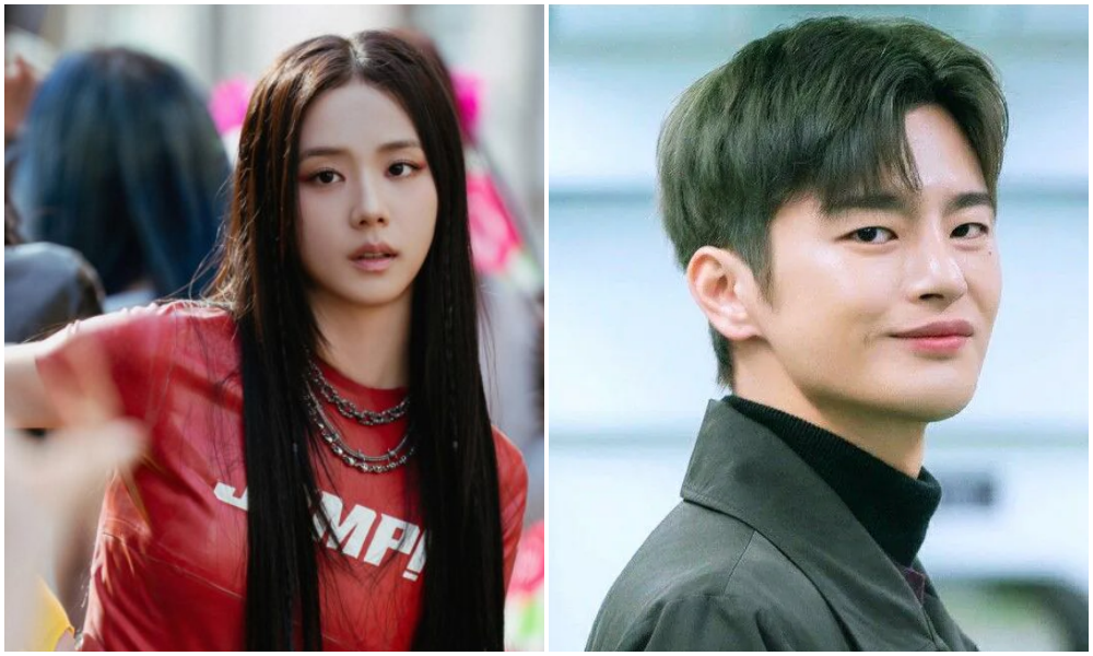 Jisoo e In-guk Seo sorrindo durante entrevista sobre a série Boyfriend on Demand.