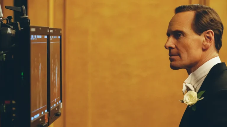 Michael Fassbender caracterizado como Joe Kennedy Sr em imagem de bastidores