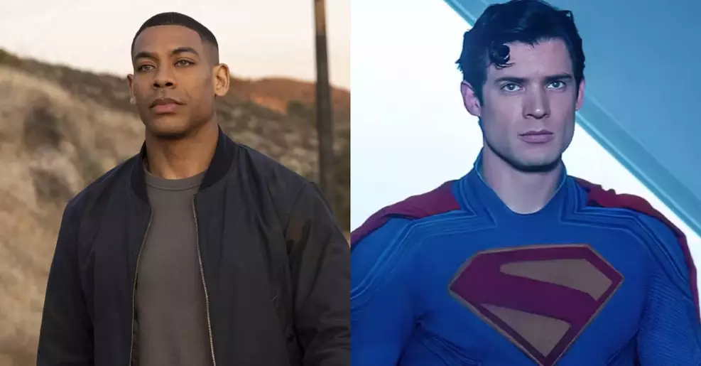 Uma montagem de fotos mostrando o ator Aaron Pierre e, ao lado, o Superman voando em uniforme.