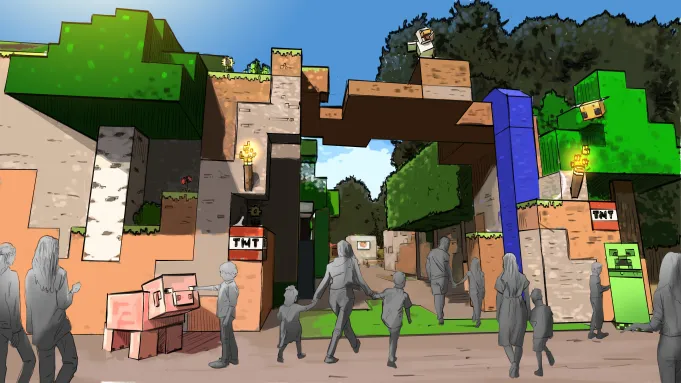 Minecraft inaugura área temática com montanha-russa inédita no parque Chessington World Adventures.