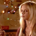 Atriz Sarah Michelle Gellar que interpretou Buffy a Caça-Vampiros em evento promocional.