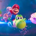 Chris Pratt e Charlie Day durante a aventura de Super Mario Galaxy: O Filme