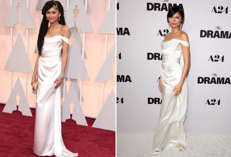 Zendaya posa com vestido Vivienne Westwood branco na estreia de seu novo filme.