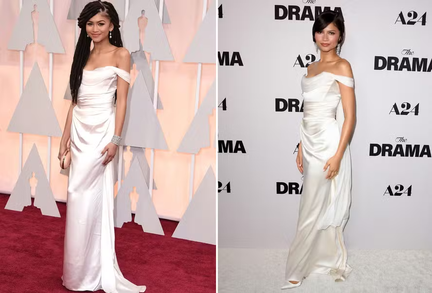 Zendaya posa com vestido Vivienne Westwood branco na estreia de seu novo filme.