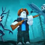 Arte promocional do jogo 99 Nights in the Forest mostrando uma floresta sombria e elementos de sobrevivência.