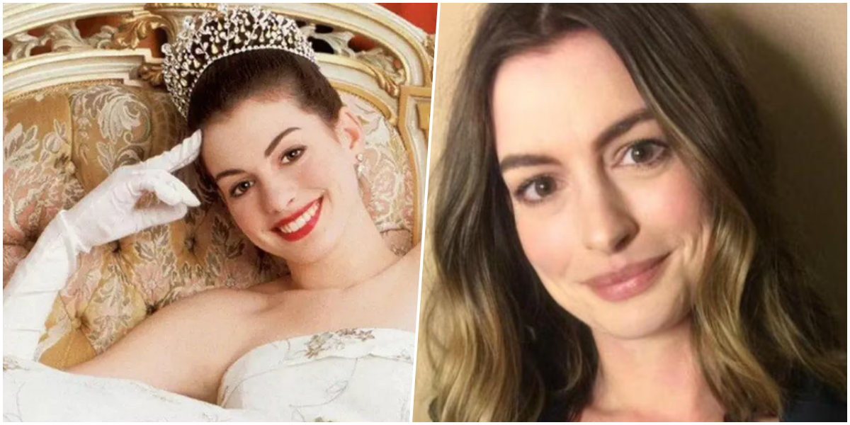 Imagem de Anne Hathaway em evento promocional relacionado a O Diário da Princesa e projetos recentes da atriz em Hollywood