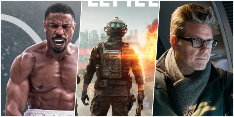 ao meio Logotipo do jogo Battlefield em ambiente de guerra urbana a esquerda jordan e a direita quarrie