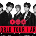 BTS em apresentação ao vivo com estádio lotado durante turnê mundial