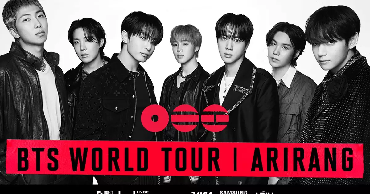 BTS em apresentação ao vivo com estádio lotado durante turnê mundial
