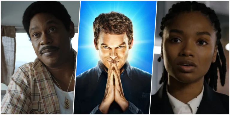 Montagem com os atores Bokeem Woodbine, Michael C. Hall como Dexter Morgan e Nona Parker Johnson para a série Dexter: Ressurreição.