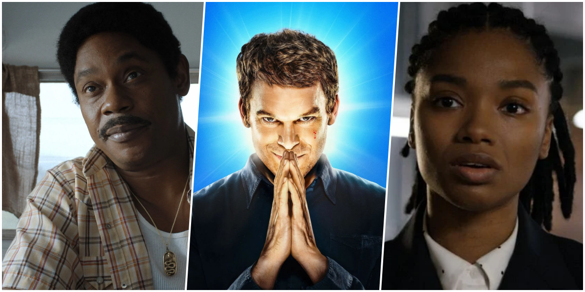 Montagem com os atores Bokeem Woodbine, Michael C. Hall como Dexter Morgan e Nona Parker Johnson para a série Dexter: Ressurreição.