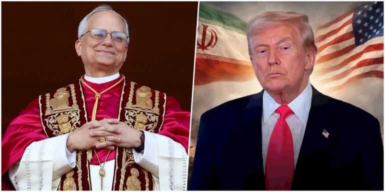 Donald Trump discursando com seriedade em um palanque oficial com bandeiras dos EUA.