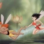 Ilustração de uma floresta tropical densa e mística, remetendo ao cenário de FernGully.