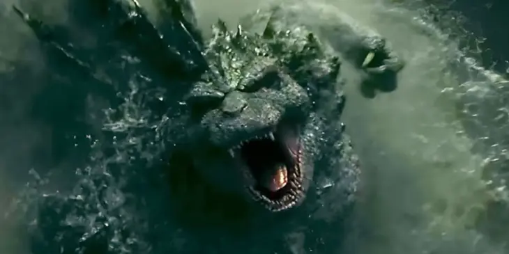 godzilla-minus-zero-trailer-oficial Cena do monstro gigante destruindo a cidade no trailer de Godzilla Minus Zero.