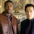 Close nos atores Jackie Chan e Chris Tucker em evento de A Hora do Rush 4