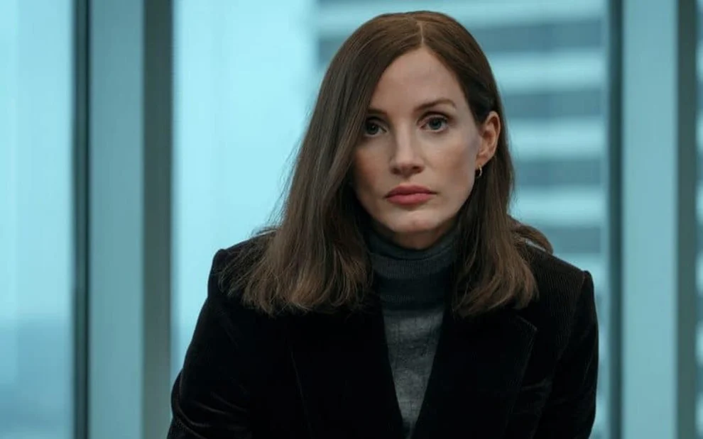 Atriz Jessica Chastain durante evento oficial da série The Savant.