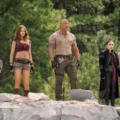 (Da esquerda para a direita) Kevin Hart, Karen Gillan, Dwayne Johnson, Awkwafina e Jack Black em 'Jumanji: Próxima Fase', de 2019.