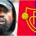 kanye west a esquerda e logo do time FC Basel.