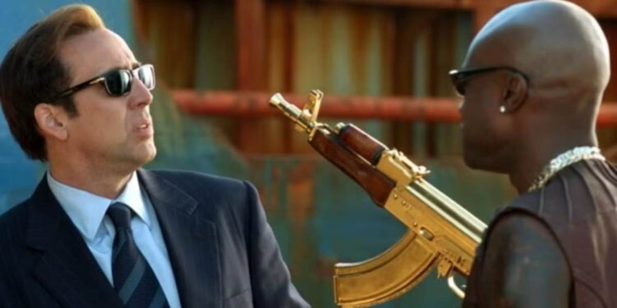 Nicolas Cage como Yuri Orlov em Lords of War 2 ao lado de Bill Skarsgård em cena de confronto familiar na sequência do filme