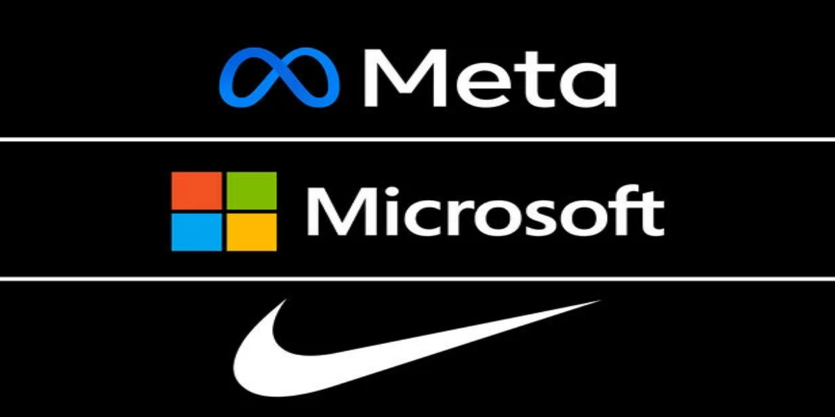 Logos da Meta, Microsoft e Nike