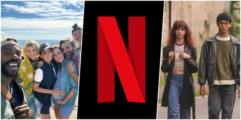 Imagem com composição promocional da Netflix destacando “The Four Seasons” à esquerda e “Manual de Assassinato para Boas Garotas” à direita, com logotipo da Netflix centralizado, referente aos principais lançamentos de maio de 2026 no catálogo da plataforma.