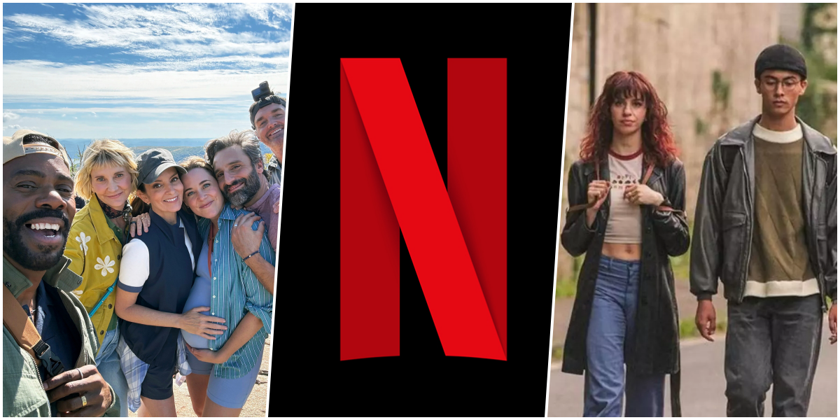 Imagem com composição promocional da Netflix destacando “The Four Seasons” à esquerda e “Manual de Assassinato para Boas Garotas” à direita, com logotipo da Netflix centralizado, referente aos principais lançamentos de maio de 2026 no catálogo da plataforma.