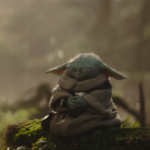 Pôster oficial do filme O Mandaloriano e Grogu com Din Djarin e o pequeno Grogu