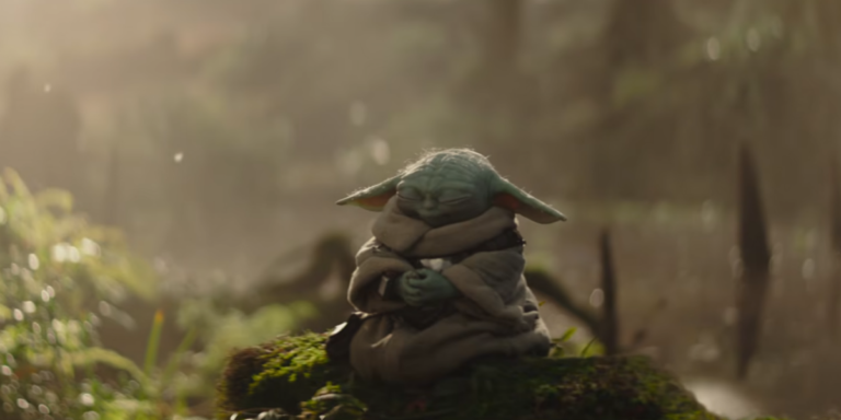 Pôster oficial do filme O Mandaloriano e Grogu com Din Djarin e o pequeno Grogu