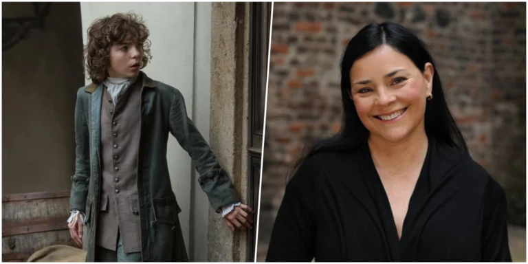 César Domboy como Fergus em cena da oitava temporada de Outlander antes do incêndio na gráfica.