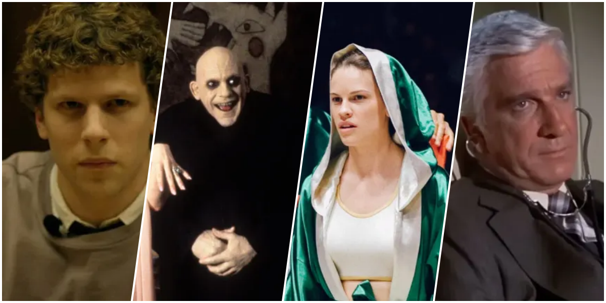 Cena com imagens de quatro filmes disponíveis na Paramount+: A Rede Social, A Família Addams 2, Menina de Ouro e Avião!