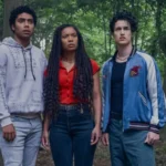 (Da esquerda para a direita): Chance Perdomo, Jaz Sinclair e Derek Luh na 1ª temporada de 'Gen V'.