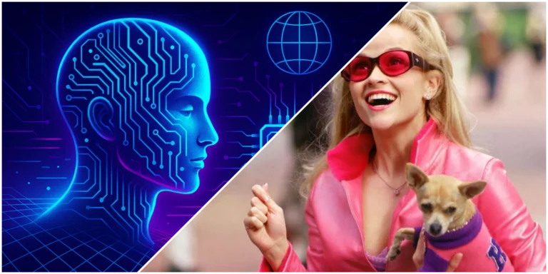 Lado esquerdo imagem criado por IA e lado direito Reese Witherspoon atuando.