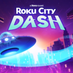 Tela do Roku City Dash com elementos retrô dentro do protetor de tela da Roku