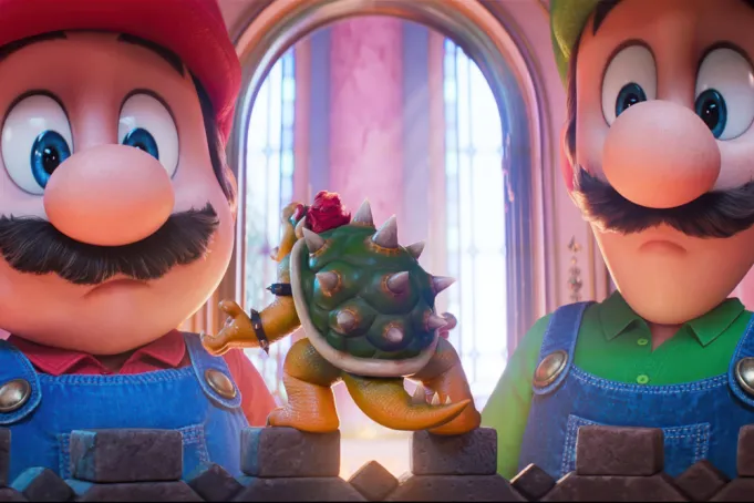 Cena da animação Super Mario Galaxy: O Filme com personagens da franquia em destaque.