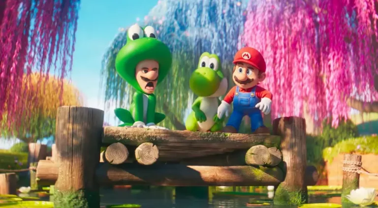 Mario em cena espacial de Super Mario Galaxy: O Filme durante aventura nas galáxias