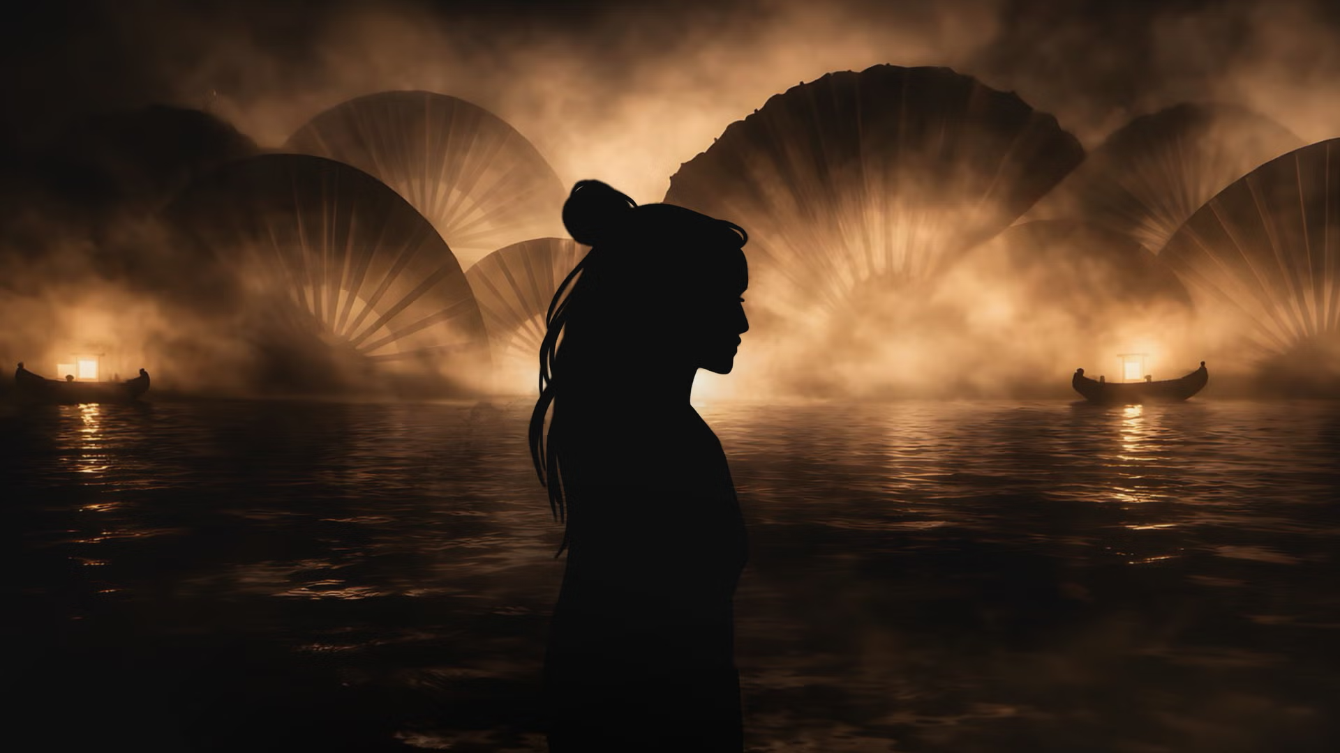 Ilustração da pirata Cheng Shih em ambiente de realidade virtual de The Pirate Queen