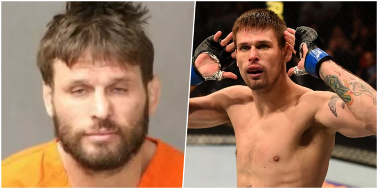 Lutador Tim Means posando com uniforme oficial do UFC