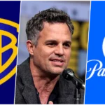 A esquerda logo da Warner Bros, no meio Mark Ruffalo e a direita o logo da Paramount.
