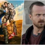 Aaron Paul em imagem promocional de Fallout, série do Prime Video que chega à terceira temporada.