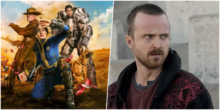 Aaron Paul em imagem promocional de Fallout, série do Prime Video que chega à terceira temporada.