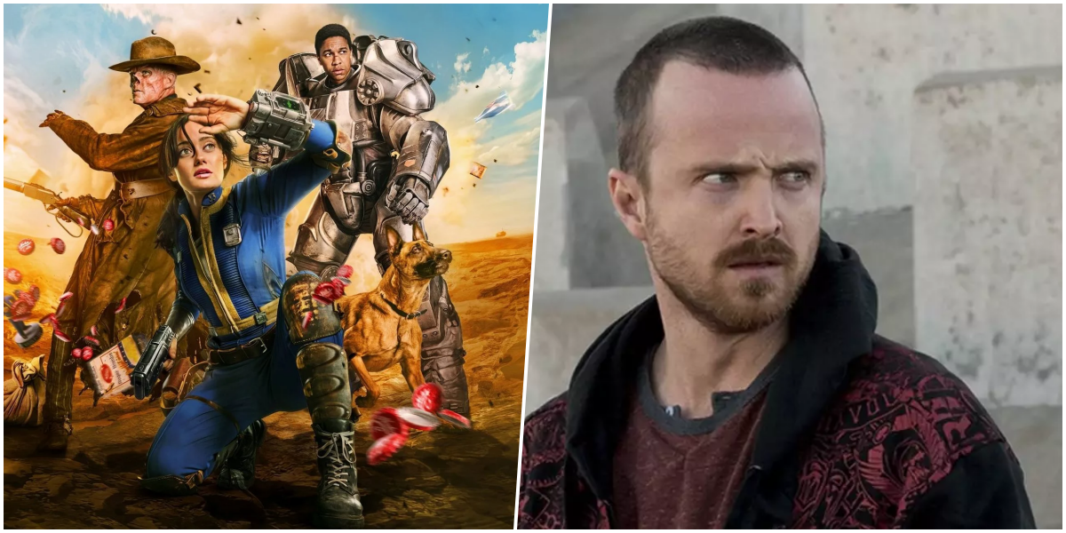 Aaron Paul em imagem promocional de Fallout, série do Prime Video que chega à terceira temporada.