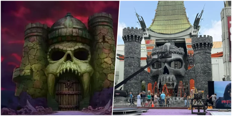 TCL Chinese Theatre transformado no Castelo de Grayskull para a estreia de He-Man.