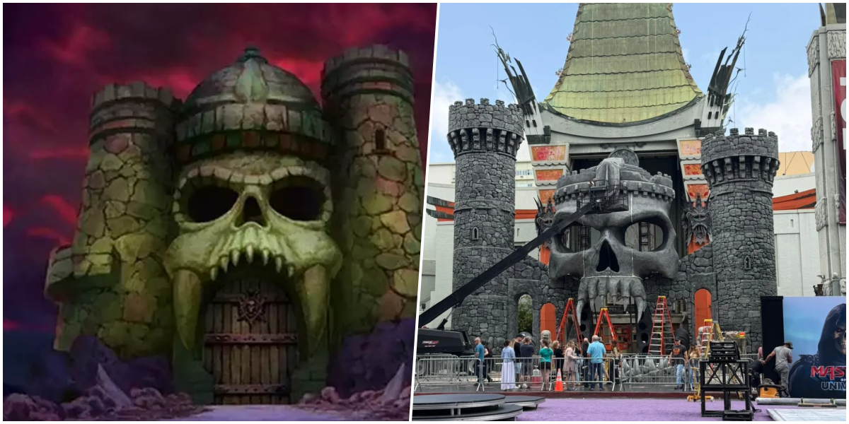TCL Chinese Theatre transformado no Castelo de Grayskull para a estreia de He-Man.