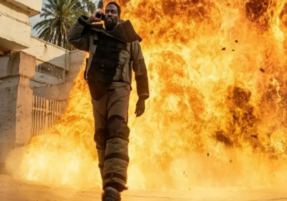 Cena de Homem em Chamas com John Creasy no centro da trama de ação da Netflix