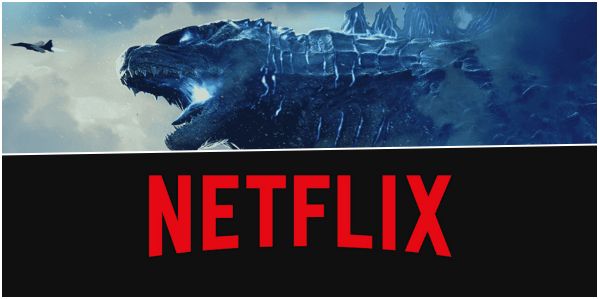Catálogo da Netflix no Japão destacando a chegada de filmes da franquia Godzilla.