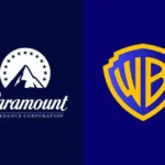 Prédios corporativos da Paramount e Warner Bros. Discovery representando possível fusão entre empresas.