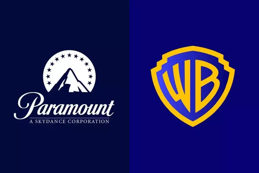 paramount-skydance-fusao-warner-setembro Prédios corporativos da Paramount e Warner Bros. Discovery representando possível fusão entre empresas.