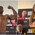 Ronda Rousey e Francis Ngannou durante pesagem oficial do evento de MMA da MVP com a Netflix.