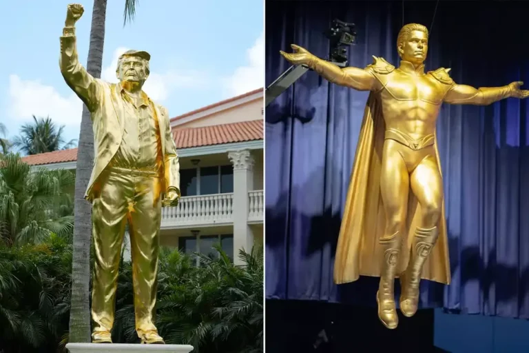 Cena de The Boys com Capitão Pátria diante de estátua dourada na temporada final da série do Prime Video.