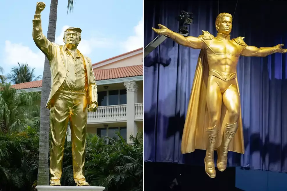 Cena de The Boys com Capitão Pátria diante de estátua dourada na temporada final da série do Prime Video.